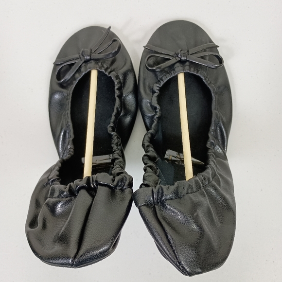 Sidekicks Foldable Ballet Flats Black Large 8.5-9.5 Bows Portable Travel Pouch - Picture 4 of 15